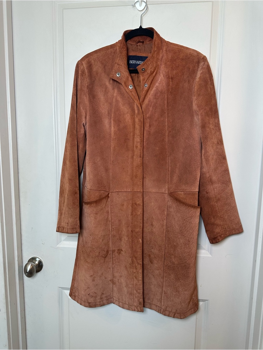 VINTAGE 90’s BERNADO Leather Suede Cognac Brown Long Line Jacket, Medium